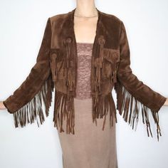 Brown Suede Fringe Jacket Western Cowgirl Style, Babydoll Nightgown, Pink Nightgown, Suede Fringe Jacket, Mesh Blouse, Fringe Jacket