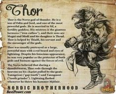 an old paper with the words thor on it