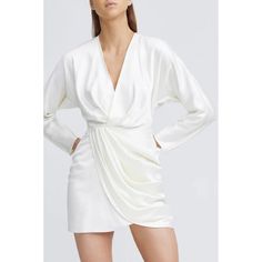 New ! Size Us 4 Self: 62% Viscose, 38% Poly Lining: 97% Poly, 3% Elastane Hand Wash Fully Lined Hidden Back Zipper Closure Dolman Sleeves Draped Wrap Design Sheen Sateen Fabric 1004 Significant Other Samara Dress Cream Sheen Satin Long Sleeve Us 4 Nwot $248 Formal Cream Mini Dress With Long Sleeves, Cream Fitted Draped Dress, Cream V-neck Midi Dress For Cocktail, Cream V-neck Cocktail Dress, Cream V-neck Ruched Dress, Spring Formal Draped Mini Dress, Cream Ruched V-neck Dress, Elegant White Mini Dress With Surplice Neckline, Cream Long Sleeve Midi Dress For Cocktail