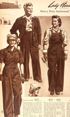 1940 Fashion Women, 1940s Pants, 1940s Clothing, 40s Outfits, Overalls Jeans, 1940s Women, 1940s Woman, Fashion 1940s, Military Pants