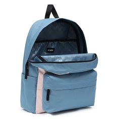 The Old Skool H20 Backpack is a favorite for good reason. This classic backpack features an all-purpose, two pocket design with an organizer in the front to ensure that your important items stay neatly arranged, an interior laptop sleeve so you can safely take your gear on the go, and a side water bottle pocket for easy hydration. 100% Recycled Polyester Fabric One large main compartment Laptop sleeve (laptop not included) Side water bottle pockets Padded shoulder straps Front pocket with organi Blue Backpack For Study, Blue Standard Backpack For Study, Standard Blue Backpack For Study, Vans Functional Backpack For Back To School, Functional Vans Backpack For Back To School, Casual Vans Backpack For Students, Vans Travel Backpack, Vans Standard Backpack For Travel, Vans Bags For Back To School