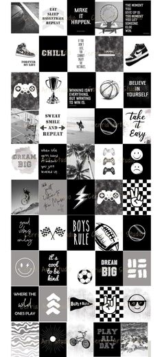 a collage of black and white images with different words on the bottom right hand corner