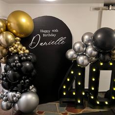 some balloons that are sitting next to each other on a table in front of a sign