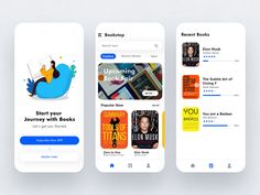 three iphone screens showing different books on the same page, one with an image of a bird