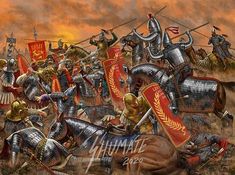 an image of a battle with knights on horses