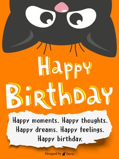 a happy birthday card with a black cat