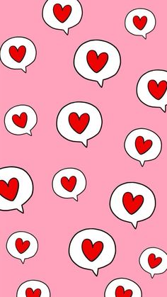 red and white speech bubbles with hearts in them on a pink background, seamless