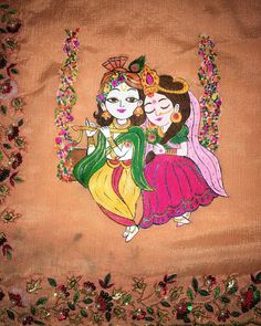 an embroidered cloth with two women on it