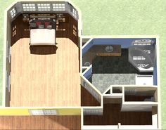 an overhead view of a living room, kitchen and dining area in a house plan