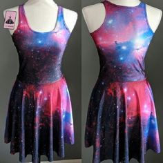 Super Cute Galaxy Dress By Lovemiss. Stretchy Material With A Fit And Flare Shape. Great For Halloween. New With Tags. One Size. Approximate Measurements: Bust 14.5" Waist 12.5" Length 33" Galaxy Print Dress, Galaxy Dress, Alice Cullen, Sister Outfits, Galaxy Print, Overall Dress, Stretchy Material, Fit And Flare, Pink Purple