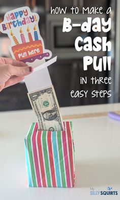 Money Gift Ideas Birthday Kids, Money Pull Box Diy, Money Box Diy, 16th Birthday Gifts For Girls, Gift Money Holder, Money Birthday, Birthday Money Gifts, Cash Gifts, Silly Gifts