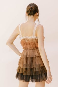 Tiered Tulle Dress, Thanksgiving Clothes, Thanksgiving Dress, Tulle Mini Dress, Brown Ombre, Ruffle Mini Dress, Fabric Details, Party Dresses For Women, Tulle Dress