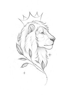 a drawing of a lion's head with leaves and stars on the back of it