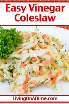 an easy cabbage coleslaw recipe with carrots and parsley on the side