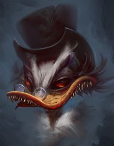 an evil looking bird wearing a top hat