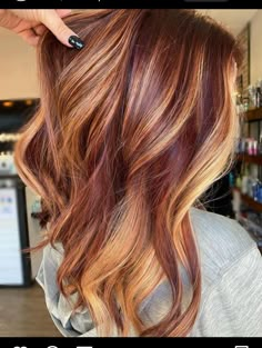 Blonde And Red Balayage On Brown Hair, Pumpkin Pie Hair, Natural Red Hair With Brown Lowlights, Dark Copper And Blonde Hair, Brown Hair With Blonde And Red Highlights, Auburn Hair With Balayage, Lived In Copper Hair, Peach Copper Hair, Auburn With Blonde Highlights