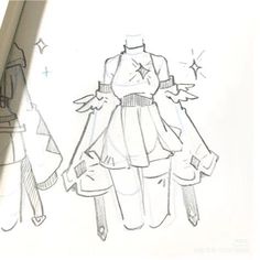 a drawing of two women's dresses and one woman's coat with stars on them