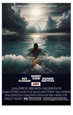 a movie poster with a woman swimming in the ocean