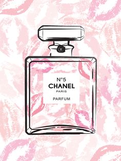 chanel no 5 parfum perfume bottle on pink and white background with watercolor stains