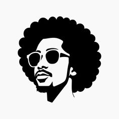 a black and white image of a man with afro hair wearing sunglasses on his head