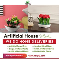 an advertisement for artificial house plants