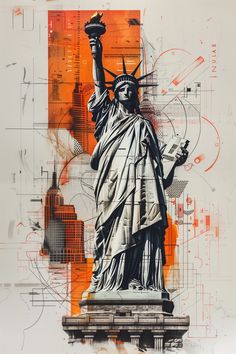 the statue of liberty is depicted in this artistic painting