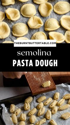 homemade semionia pasta dough on a baking sheet with the title text overlay