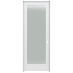 a white door with glass on the front and side panels, in an open position