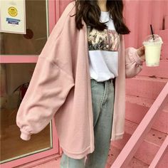 Mode Harajuku, Long Sweater Jacket, Soft Girl Aesthetic, Loose Cardigan, Korean Girl Fashion, Ulzzang Fashion, Trend Fashion, 가을 패션