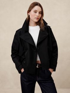 Oversized Short Trench Coat | Banana Republic Factory Short Trench Coat, Long Trench, Long Trench Coat, Boatneck Sweater, Women's Jackets, Notch Collar, Banana Republic Factory, Quilted Jacket, Coats Jackets Women