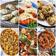 several pictures of different types of seafood