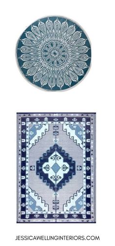 round and rectangle outdoor plastic rugs in different shades of blue Waterproof Outdoor Rugs, Decks And Patios, Rv Camping, Waterproof Outdoor, Recycle Plastic Bottles, Recycled Plastic