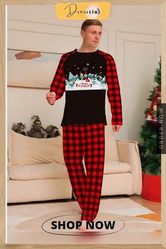 Christmas Casual Family Look Sleepwear Pjs Set Christmas Bed, Mens Christmas Pajamas, Prints Fashion, Family Look, Christmas Pajama Set, Soft Pajamas, Home Christmas, Basic Long Sleeve, Mens Pajamas