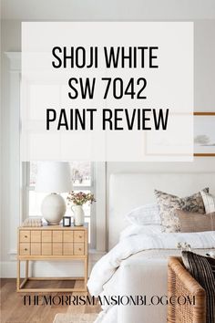 a white bedroom with the words shoi white sw 702 paint review on it