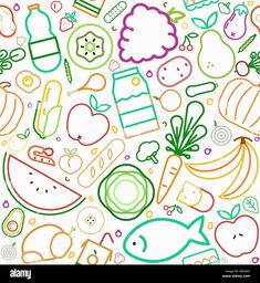 a bunch of fruit and vegetables on a white background stock photo, images and illustrations