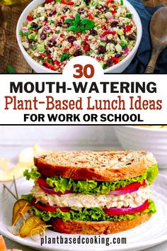 two pictures with the words mouth watering plant - based lunch ideas for work or school