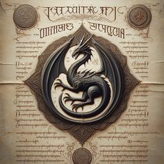 a dragon is depicted on the cover of an old book with writing in gothic style