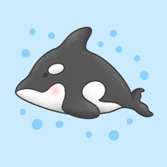 an orca whale floating in the water with bubbles on it's back end