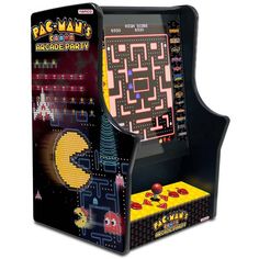 the pac man arcade party game is in its display case, and it's ready to be played