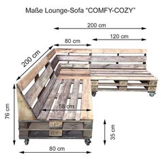 a wooden bench and table with measurements for the seat height, from top to bottom