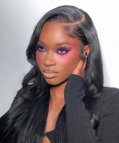 Purple Makeup Looks For Black Women, Makeup Looks Glamour, Dark Skin Makeup Looks, Make Up Looks Black Women, Makeup Soft Glam, Makeup Content, Purple Makeup Looks, Maquillage Yeux Cut Crease, Birthday Makeup Looks