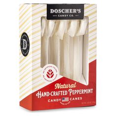 All City Candy Doscher's Handmade Natural Candy Canes - 4.05 oz. Box Christmas Doscher's Candy Co. For fresh candy and great service, visit www.allcitycandy.com Dye Free Candy, Homemade Peppermint Mocha, Natural Candy, Gourmet Candy, Candy Factory, Corporate Holiday Gifts, Hot Chocolate Coffee, Peppermint Candy Cane, Giant Candy