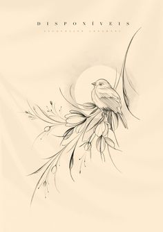 a drawing of a bird sitting on top of a flower