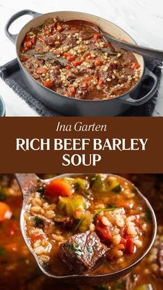 Ina Garten Rich Beef Barley Soup Ina Garten Beef Barley Soup, Prime Rib Barley Soup, Beef Barley Soup Pioneer Woman, Best Beef Barley Soup Recipes, Beef With Barley Soup, Beef Bone Broth Soup Recipes, Beef Barely Soup, Chicken And Barley Soup, Noom Healthy Meals