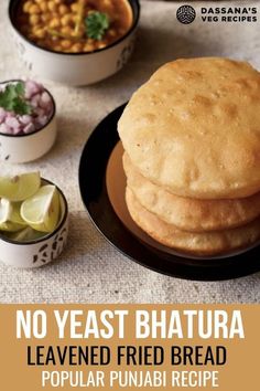 Bhatura is a leavened fried bread from the Indian cuisine and is served with Chana Masala. Bhatura or Bhature (plural) is one of the most popular Punjabi recipes. There are many variations of making these crispy and fluffy fried bread. Dry active yeast, baking soda, eno (fruit salt), baking powder are some of the ingredients that are added to leaven the dough. Quick Sweet Bread, White Bread Sandwich, Bhature Recipe, Bhatura Recipe, Asian Bread, Punjabi Recipes