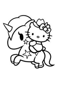 the hello kitty coloring page is shown in black and white, with stars on it