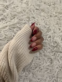 Fall Nails Burgundy Oval, Merlot French Tip Nails, Dark French Tip Nails Almond, Wine Tip Nails, Rich Aesthetic Nails, Winter Red Nails 2023 Trends, Mixed French Tip And Solid Nails, Fall Color French Nails, Nails 2023 Trends Winter Christmas