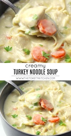 creamy turkey noodle soup is an easy and delicious dinner that's ready in under 30 minutes