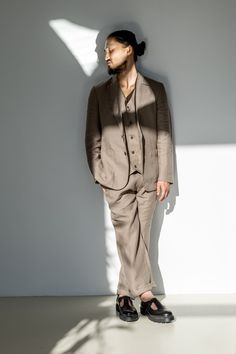 Looking for the perfect linen suit to tie the knot in? Attending a wedding as a guest? This three-piece linen suit is a great choice for informal, romantic settings not requiring a black tie. It is a go-to not only for the most important ceremonies in one's life but for casual wear, too. For a less formal look, skip the vest and go just with a T-shirt or a dress shirt underneath. Each piece of this linen suit can be paired with different color linen pieces, allowing you a variety of styling opti Summer Linen Suit With Suit Collar, Linen Suits With Suit Collar And Pockets, Beige Linen Suit For Wedding, Tailored Beige Linen Suit, Linen Wedding Suit With Suit Collar, Summer Wedding Linen Blazer, Linen Three-piece Suit With Notch Lapel For Work, Tailored Linen Double Breasted Suit With Notch Lapel, Semi-formal Linen Double Breasted Suit With Suit Collar