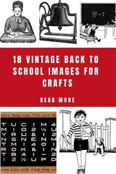 the back to school images for crafts are shown in black and white, with red lettering